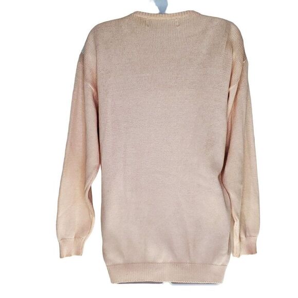 Vintage 80s Knit Leather Sweater M Rosettes Tassels Sequins Abstract Floral Pink - Picture 3 of 5